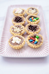 High angle view of dessert in plate