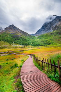 Scenic view of lake against cloudy sky