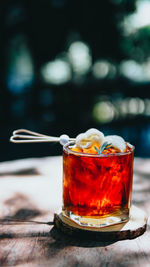 Close-up of drink in glass on table