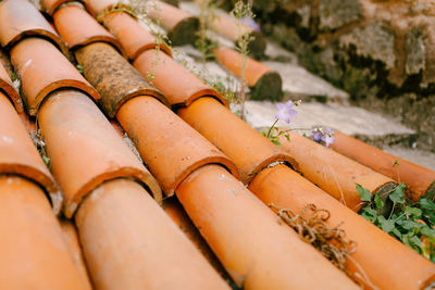 High angle view of food on roof