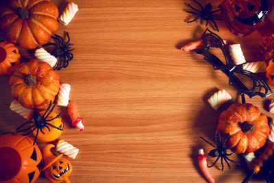 High angle view of pumpkins on table