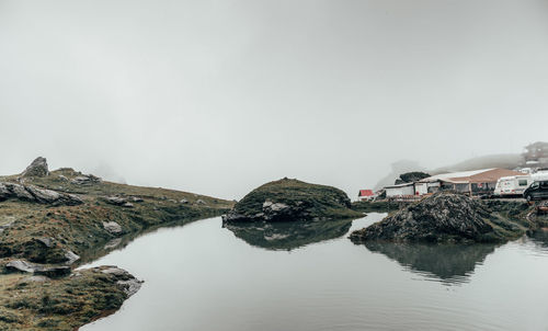 Scenic view of lake against clear sky