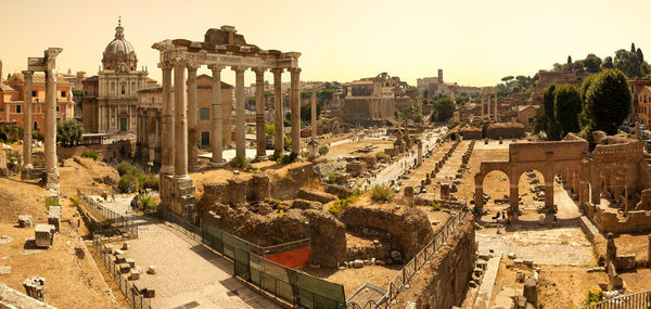 Panoramic view of historic building in city against sky