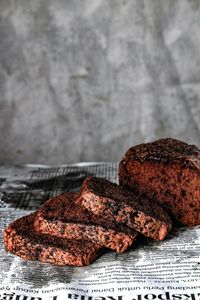 Close-up of chocolate cake on table