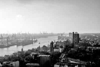 Cityscape against clear sky