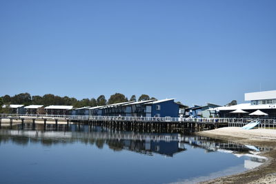 View of built structures against clear sky