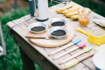 High angle view of food on table