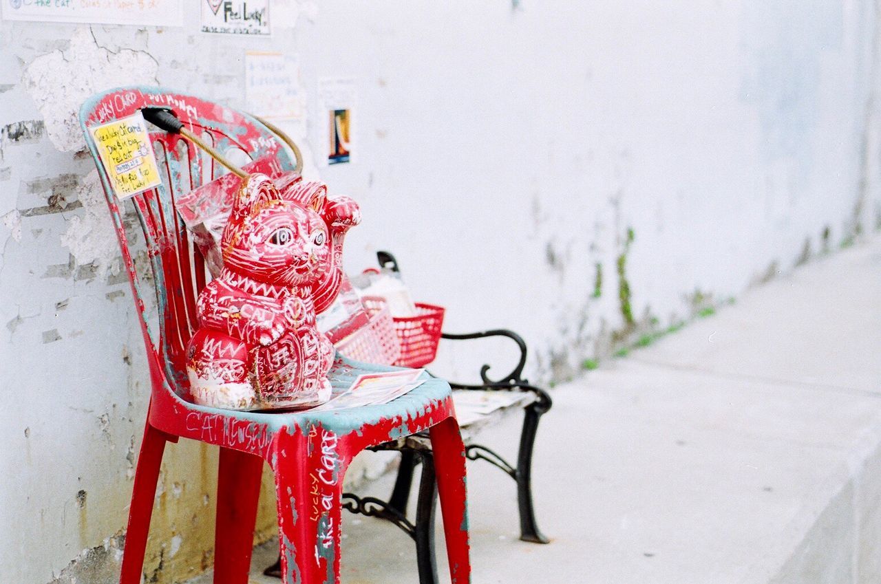 red, table, chair, outdoors, no people, day, close-up