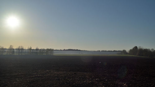 Scenic view of field against clear sky