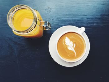 High angle view of tea cup on table