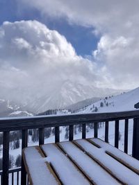 Scenic view of snowcapped mountains against sky