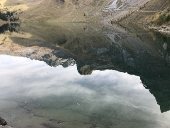 High angle view of lake against sky