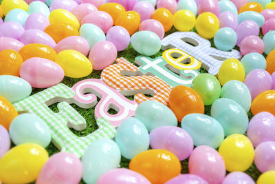 High angle view of multi colored balloons