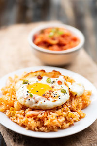 Close-up of breakfast served on table