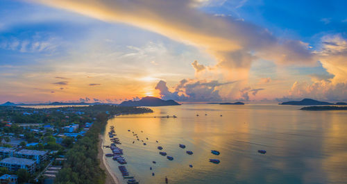 Panoramic view of sea against sky at sunset