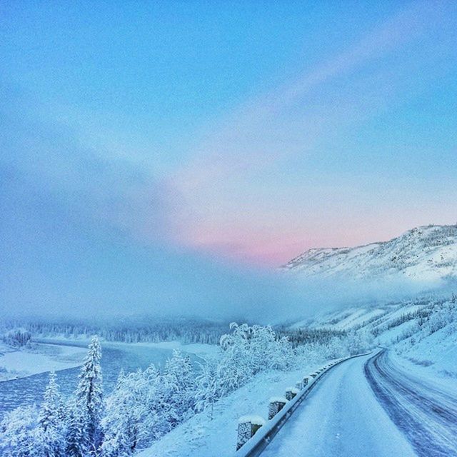 snow, winter, cold temperature, season, weather, covering, landscape, scenics, tranquil scene, beauty in nature, tranquility, snowcapped mountain, nature, white color, frozen, snow covered, sky, covered, mountain, road