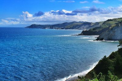 Scenic view of sea against cloudy sky