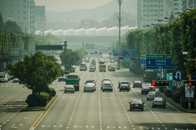 Traffic on road in city