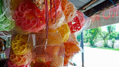 Close-up of fruits on glass