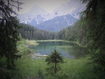 Scenic view of lake and mountains