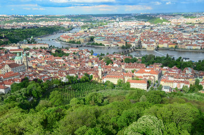 High angle view of townscape against sky