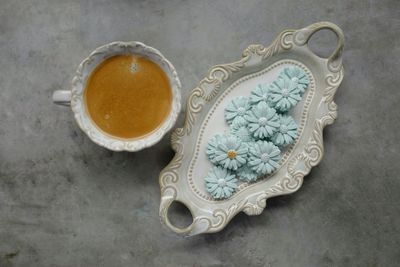 High angle view of coffee on table