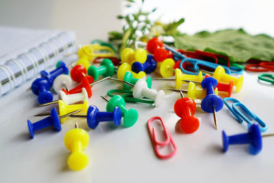 Close-up of toys on table