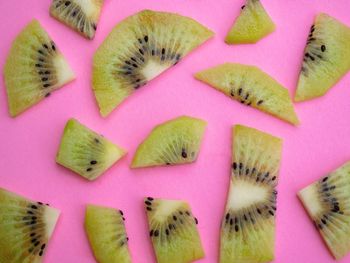 High angle view of chopped fruits on table