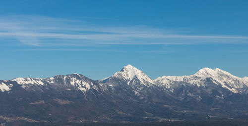 Scenic view of snowcapped mountains against sky