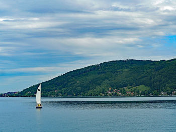 Scenic view of bay against sky