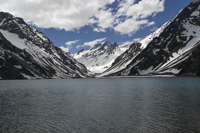 Scenic view of snowcapped mountains against sky