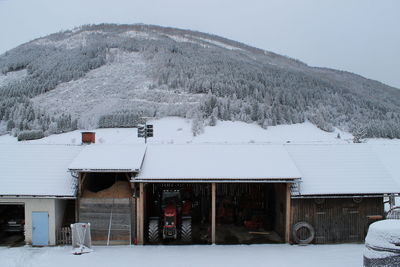 Houses on snow covered landscape