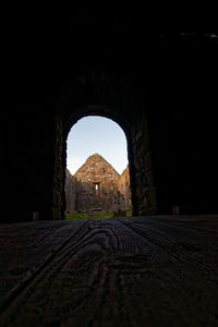 Surface level of historic building against clear sky