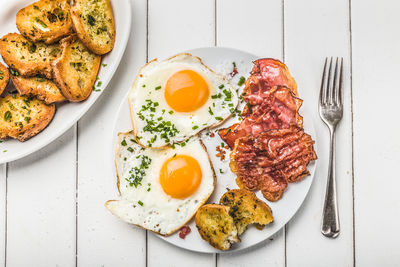 High angle view of breakfast served on table