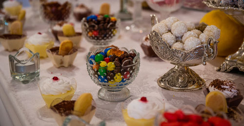 High angle view of cupcakes on table at store
