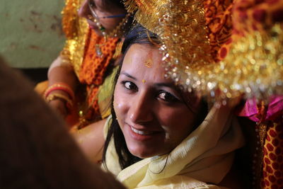High angle view of bride during wedding ceremony