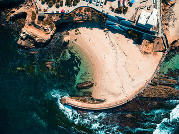 High angle view of rocks in water