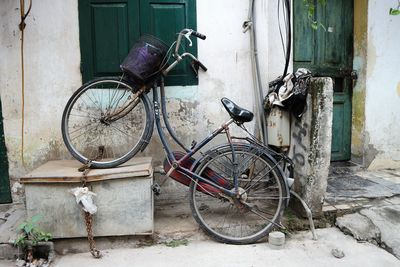 Bicycle parked outside building