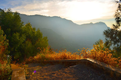 Scenic view of mountains against sky during sunset