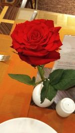 Close-up of roses in vase on table