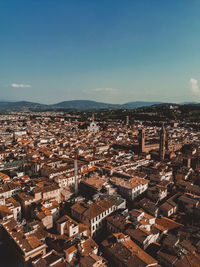 High angle shot of townscape against sky