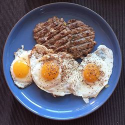 Directly above shot of breakfast in plate on table