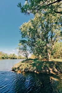 Scenic view of lake against clear sky