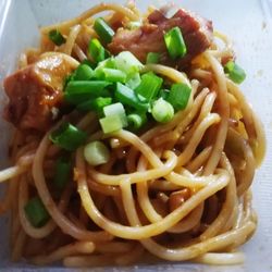 Close-up of noodles served in plate