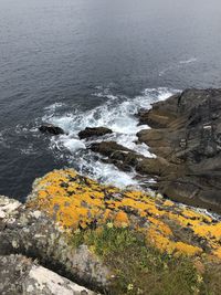 High angle view of rocks on shore