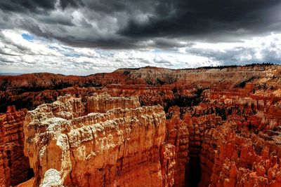 Scenic view of mountains against cloudy sky