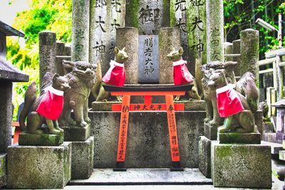 Red sculpture outside temple