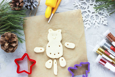 High angle view of cookies on table