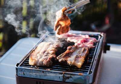 Pork belly grilled on a smoked grill