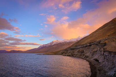 Scenic view of lake against sky during sunset